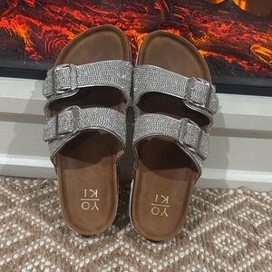 Women's Silver Slide Sandals
